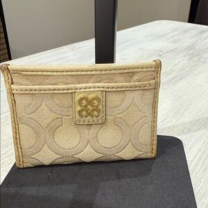 Coach Tan Card Holder with Signature Pattern